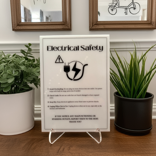 Electrical Safety - Vacation Rental House Rules Signs, 5x7 inch Acrylic Signs (Design 32)