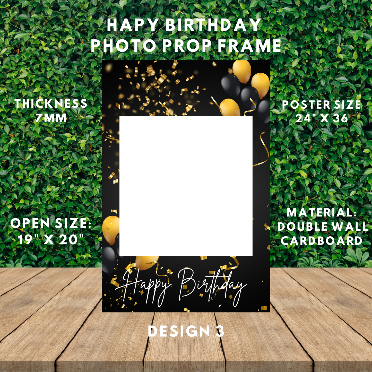 Happy Birthday Photo Prop Frame, Made Out of White Cardboard 7mm