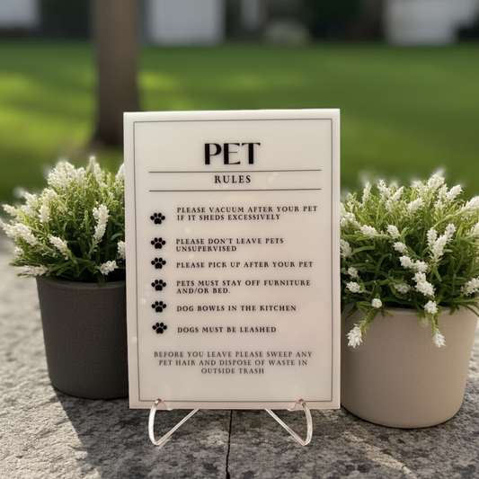 Pet Rules - Vacation Rental House Rules Signs, 5x7 inch Acrylic Signs (Design 21)