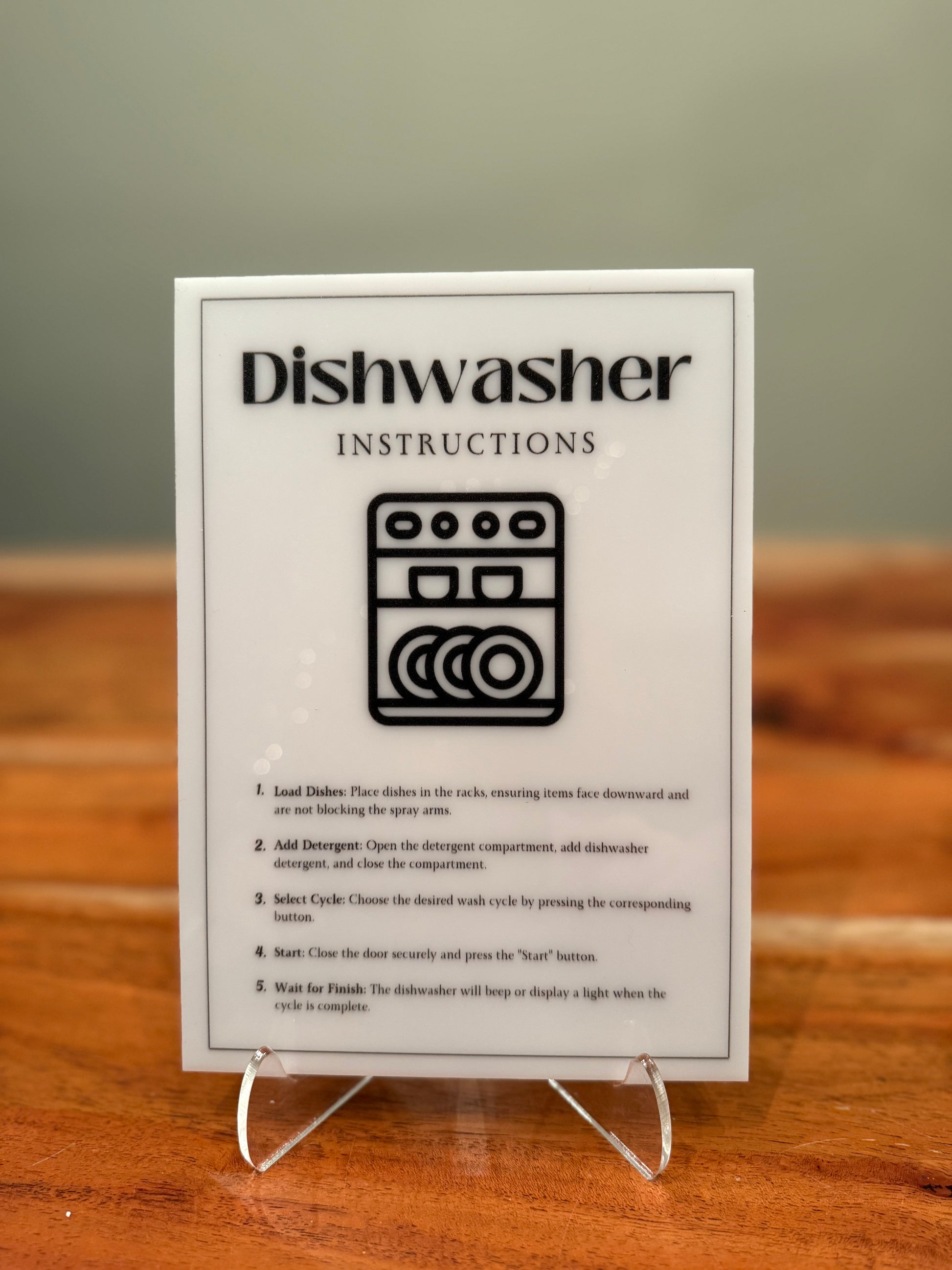Dishwasher Instructions - Vacation Rental House Rules Signs, 5x7 inch Acrylic Signs (Design 36) - Professional Artwork