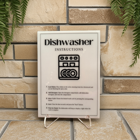 Dishwasher Instructions - Vacation Rental House Rules Signs, 5x7 inch Acrylic Signs (Design 36) - Professional Artwork
