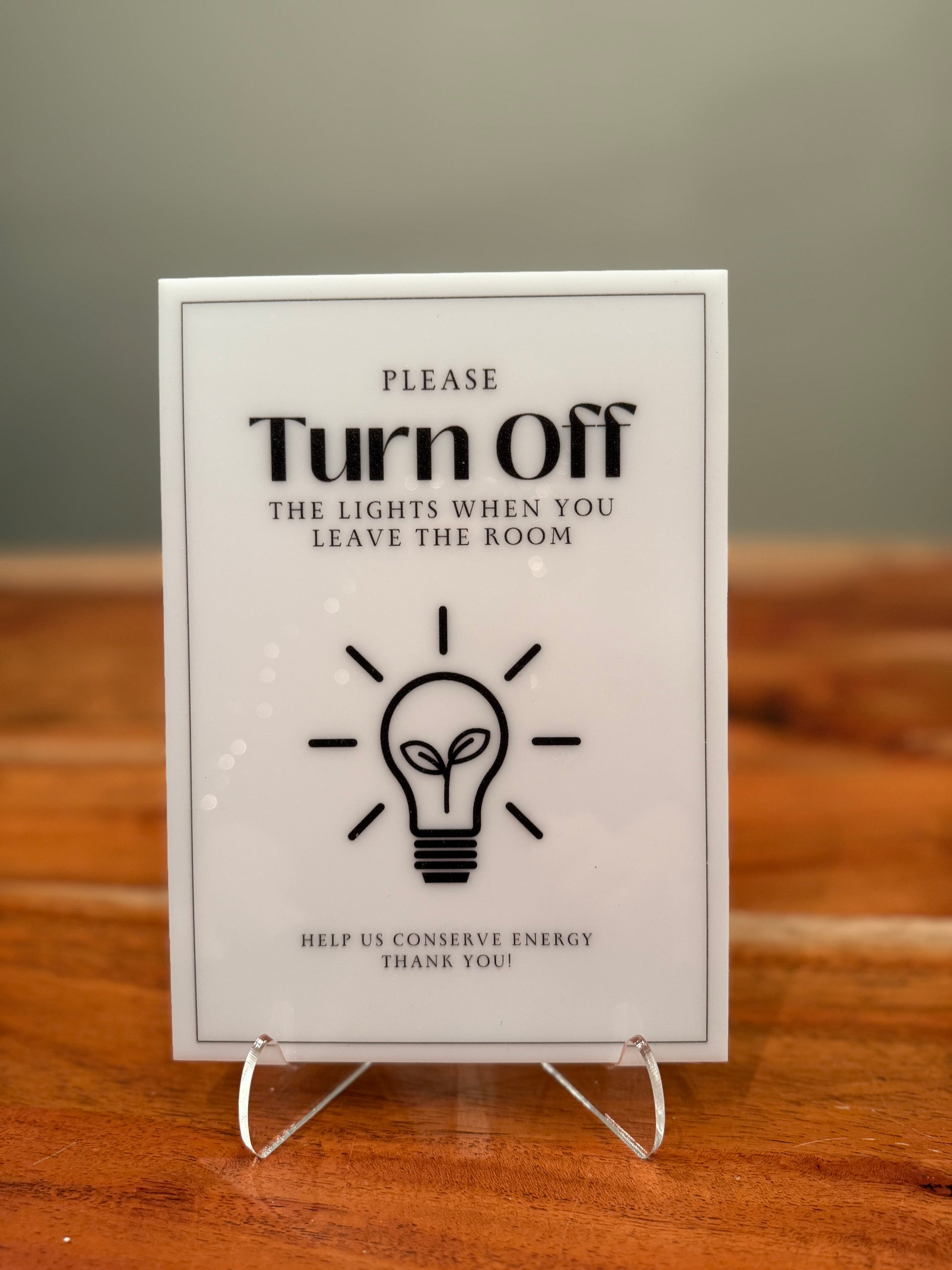 Please Turn Off The Lights - Vacation Rental House Rules Signs, 5x7 inch Acrylic Signs (Design 9) - Professional Artwork