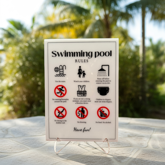 Swimming Pool Rules - Vacation Rental House Rules Signs, 5x7 inch Acrylic Signs (Design 30)