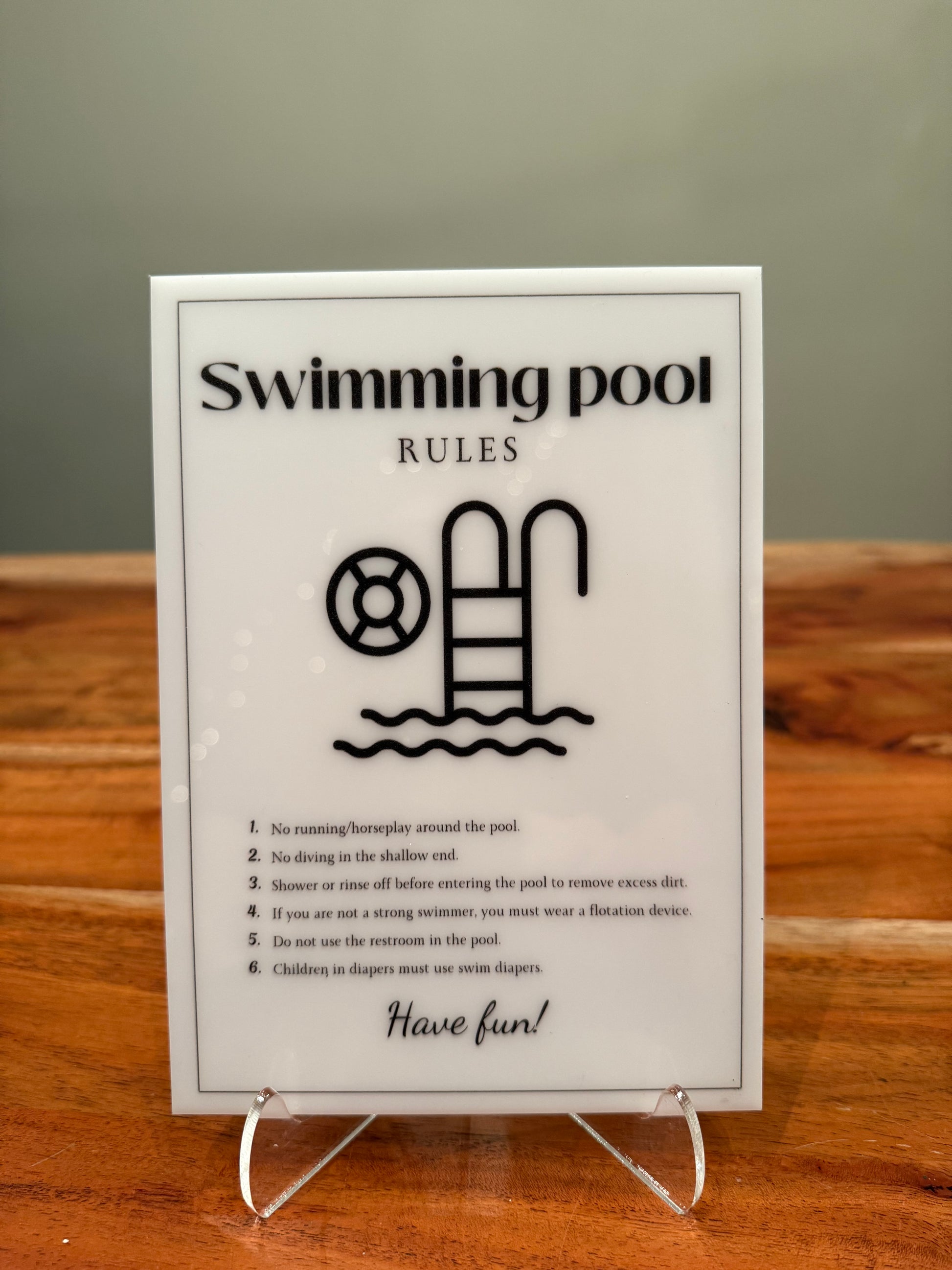 Swimming Pool Rules - Vacation Rental House Rules Signs, 5x7 inch Acrylic Signs (Design 29) - Professional Artwork