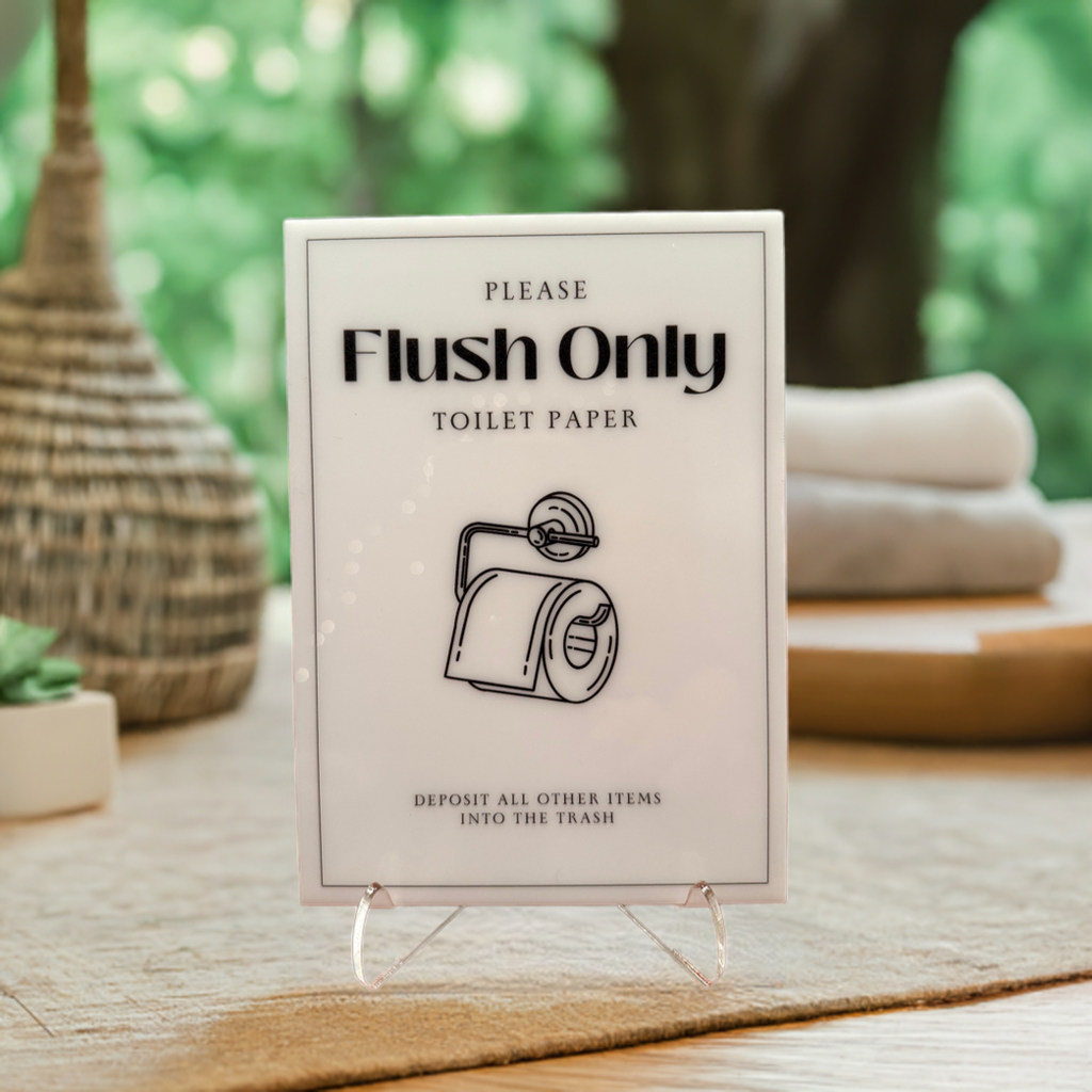 Flush Only Toilet Paper - Vacation Rental House Rules Signs, 5x7 inch Acrylic Signs (Design 6) - Professional Artwork