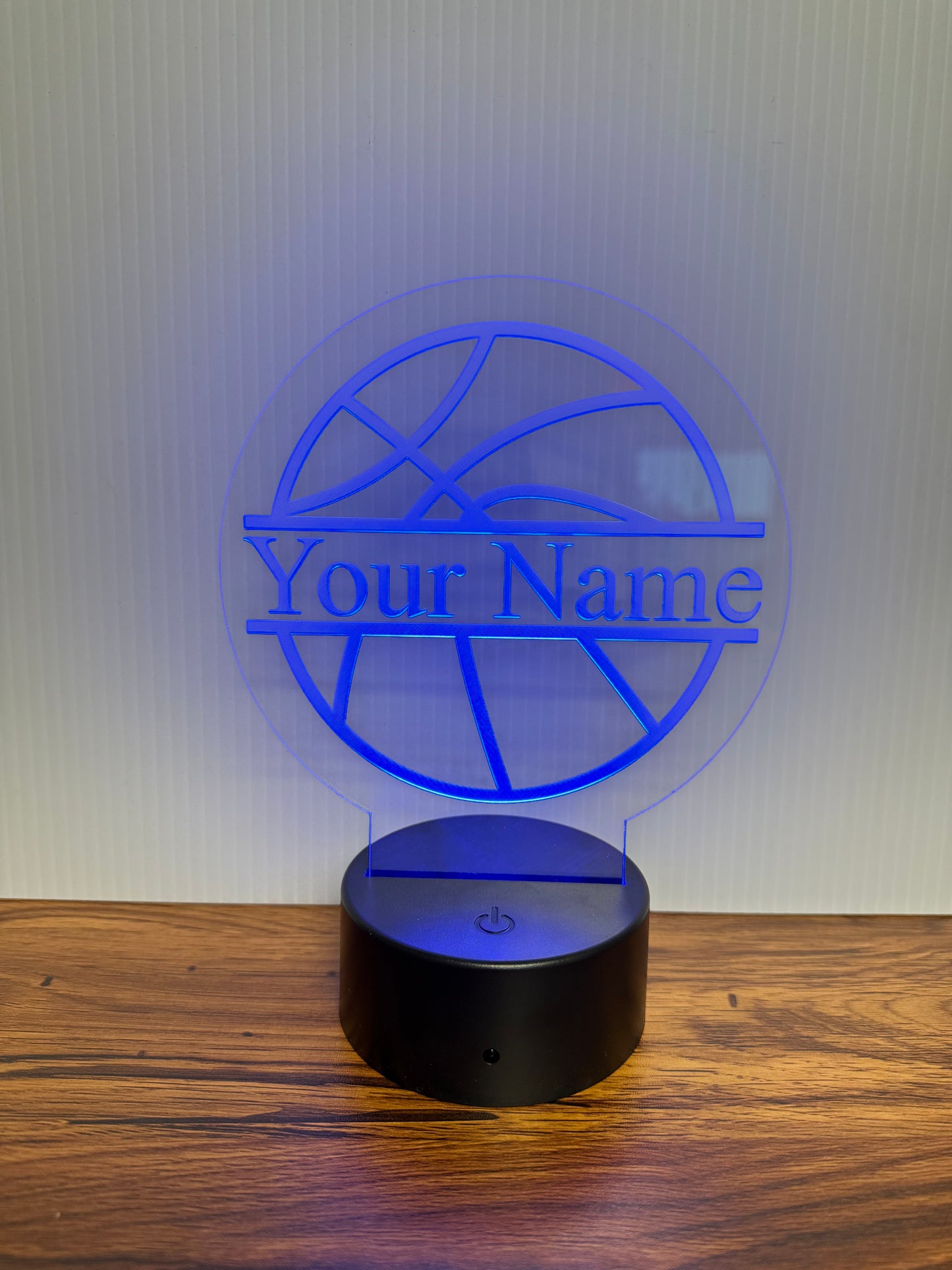 Custom Basketball LED 6"x6” Round Acrylic Table Sign. Wireless Remote Included.