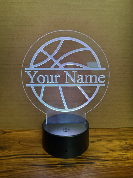 Custom Basketball LED 6"x6” Round Acrylic Table Sign. Wireless Remote Included.