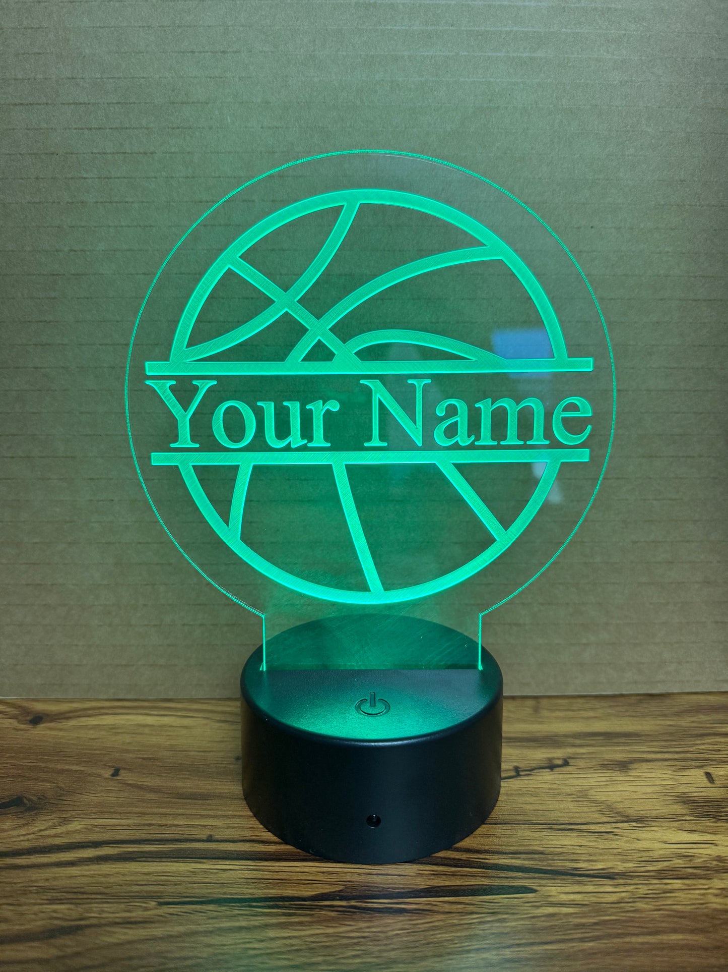 Custom Basketball LED 6"x6” Round Acrylic Table Sign. Wireless Remote Included.