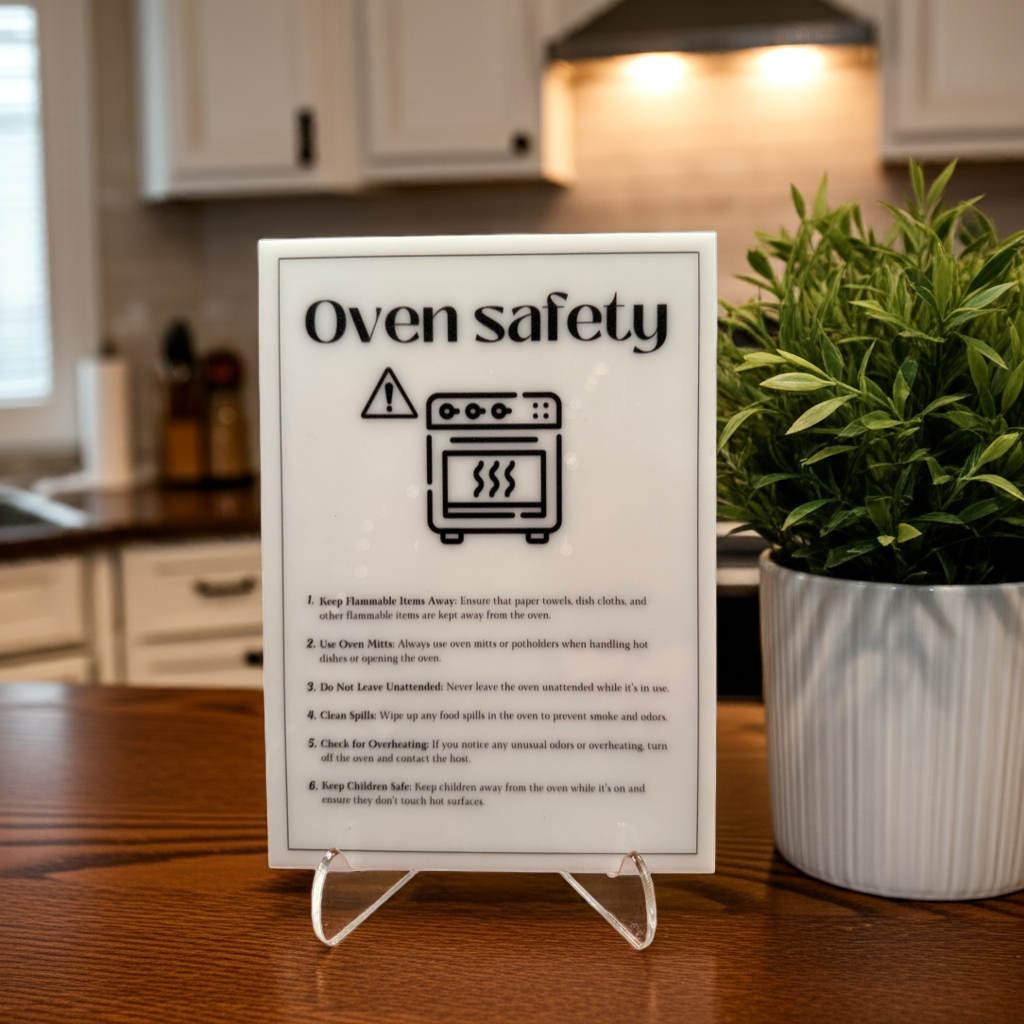 Oven Safety - Vacation Rental House Rules Signs, 5x7 inch Acrylic Signs (Design 31)