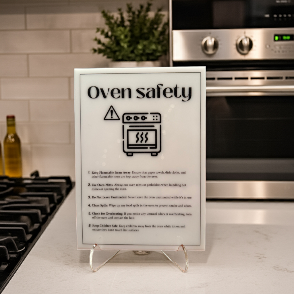 Oven Safety - Vacation Rental House Rules Signs, 5x7 inch Acrylic Signs (Design 31)