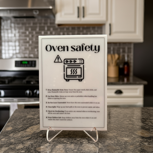 Oven Safety - Vacation Rental House Rules Signs, 5x7 inch Acrylic Signs (Design 31)