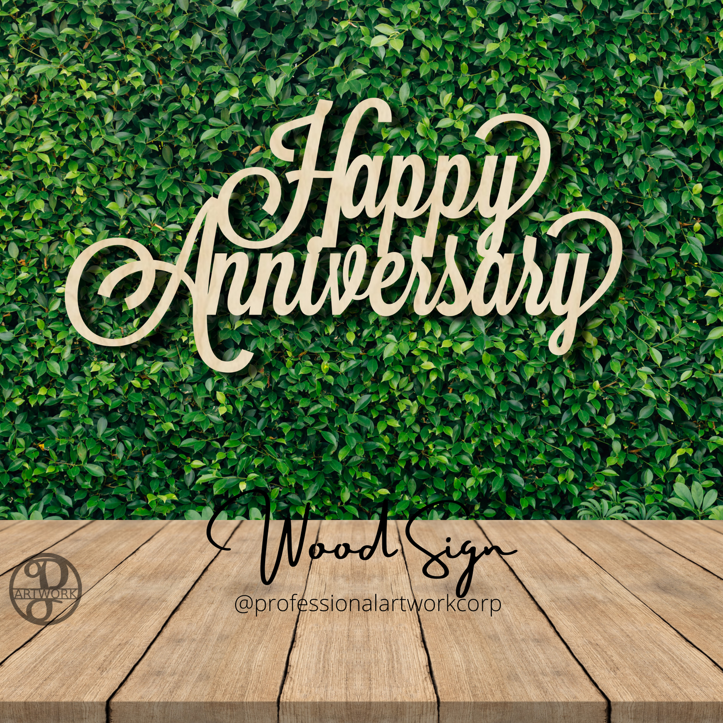Happy Anniversary Wood Sign Stacked - Professional Artwork
