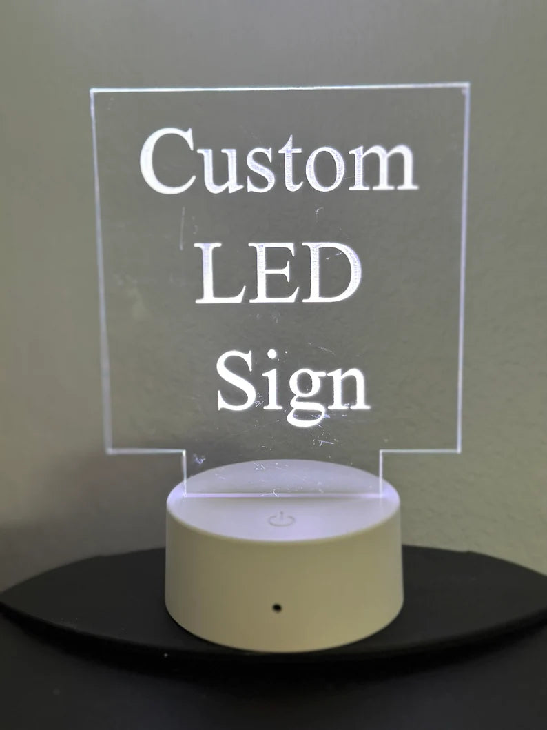 Custom LED 5” x 5” Square Acrylic Table Sign. Wireless Remote Included. Your Logo or Message. - Professional Artwork