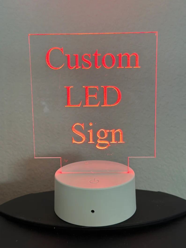 Custom LED 5” x 5” Square Acrylic Table Sign. Wireless Remote Included. Your Logo or Message. - Professional Artwork
