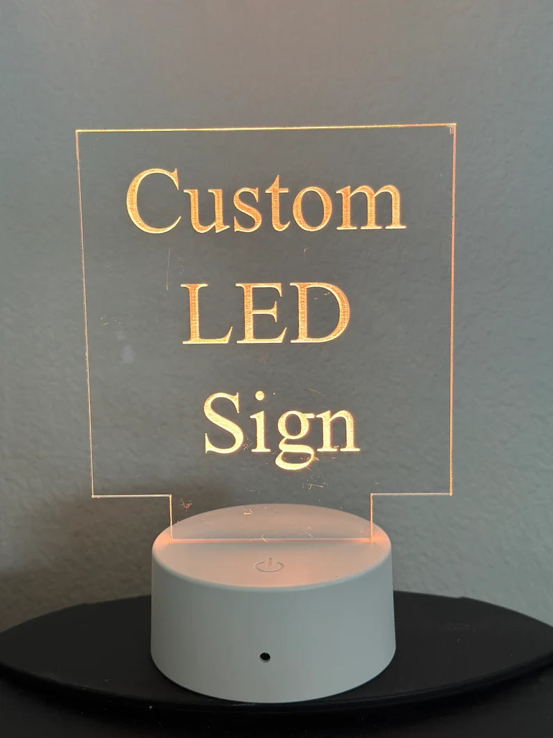 Custom LED 5” x 5” Square Acrylic Table Sign. Wireless Remote Included. Your Logo or Message. - Professional Artwork