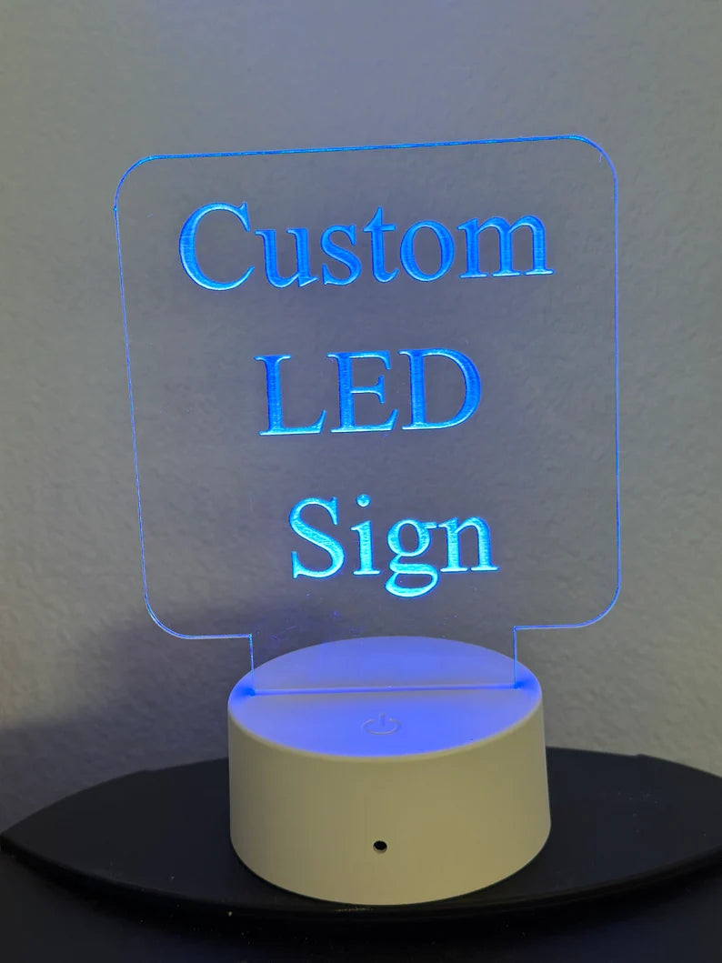 Custom LED 5” x 5” Square with Round Corners Acrylic Table Sign. Wireless Remote Included. Your Logo or Message. - Professional Artwork