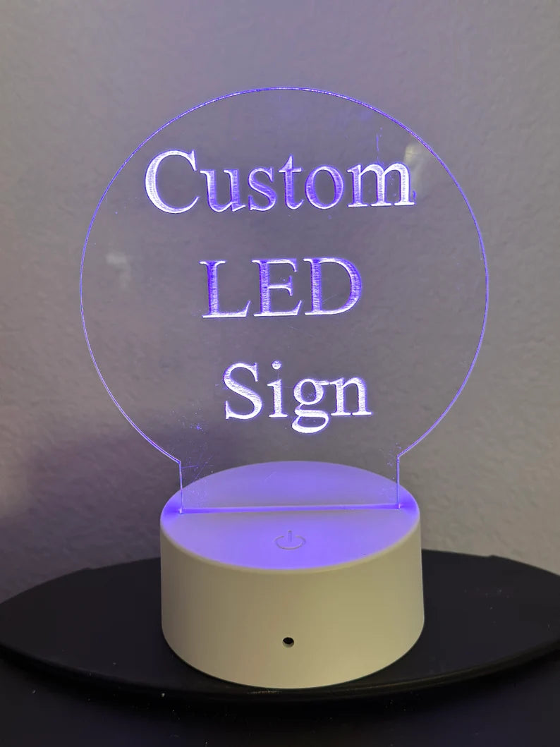 Custom LED 5” x 5” Round Acrylic Table Sign. Wireless Remote Included. Your Logo or Message. - Professional Artwork