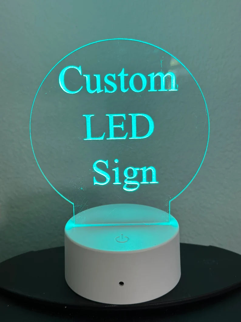 Custom LED 5” x 5” Round Acrylic Table Sign. Wireless Remote Included. Your Logo or Message. - Professional Artwork
