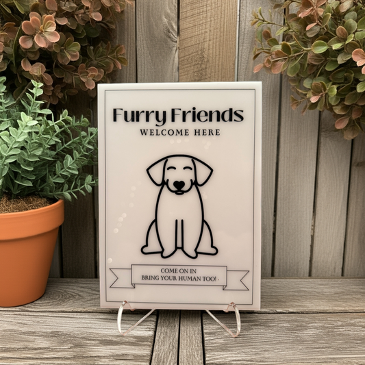 Furry Friends Welcome Here - Vacation Rental House Rules Signs, 5x7 inch Acrylic Signs (Design 22)