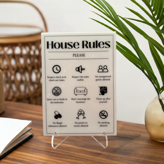 House Rules - Vacation Rental House Rules Signs, 5x7 inch Acrylic Signs (Design 4)
