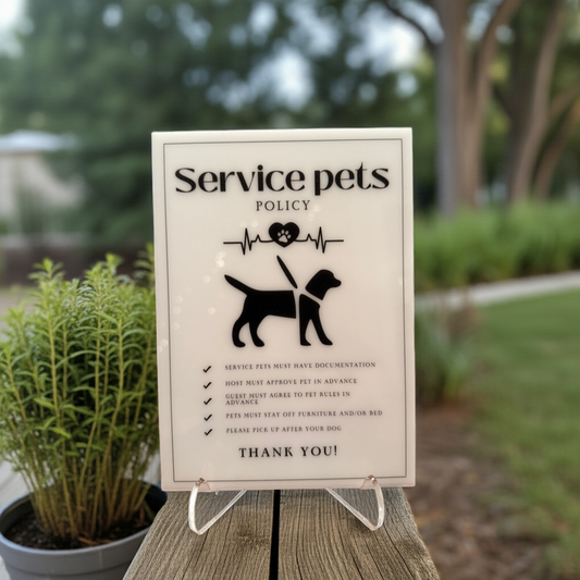 Service Pets Policy - Vacation Rental House Rules Signs, 5x7 inch Acrylic Signs (Design 19)
