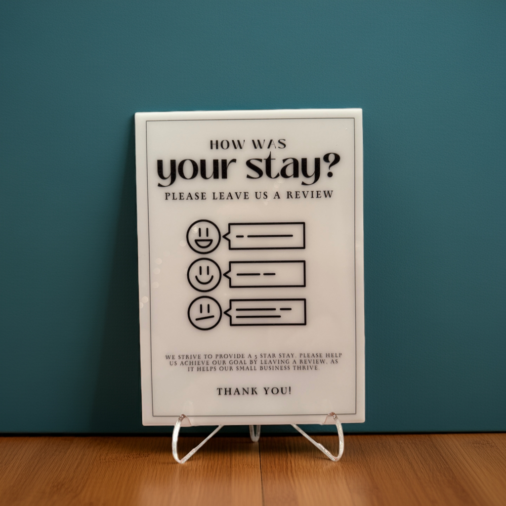 How Was Your Stay? - Vacation Rental House Rules Signs, 5x7 inch Acrylic Signs (Design 26)