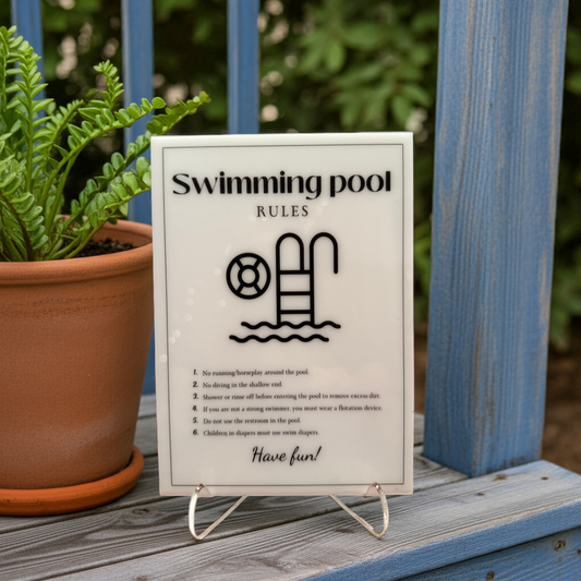 Swimming Pool Rules - Vacation Rental House Rules Signs, 5x7 inch Acrylic Signs (Design 29)