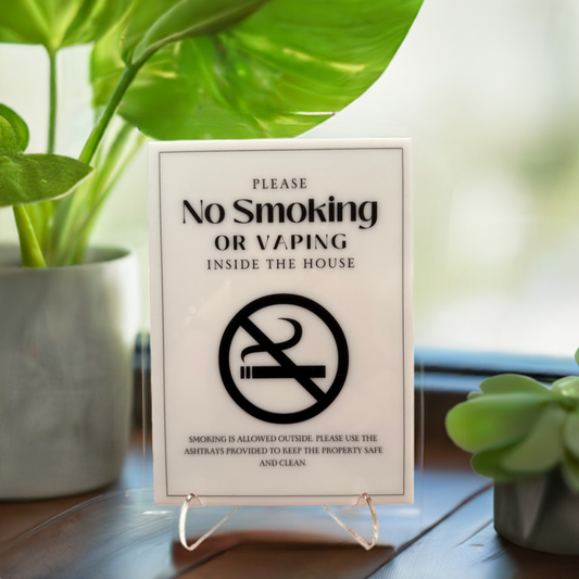 No Smoking Or Vaping - Vacation Rental House Rules Signs, 5x7 inch Acrylic Signs (Design 11)