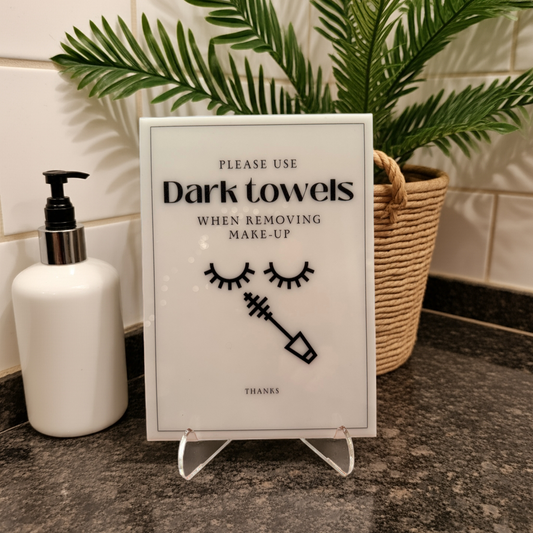 Please Use Dark Towels - Vacation Rental House Rules Signs, 5x7 inch Acrylic Signs (Design 16)