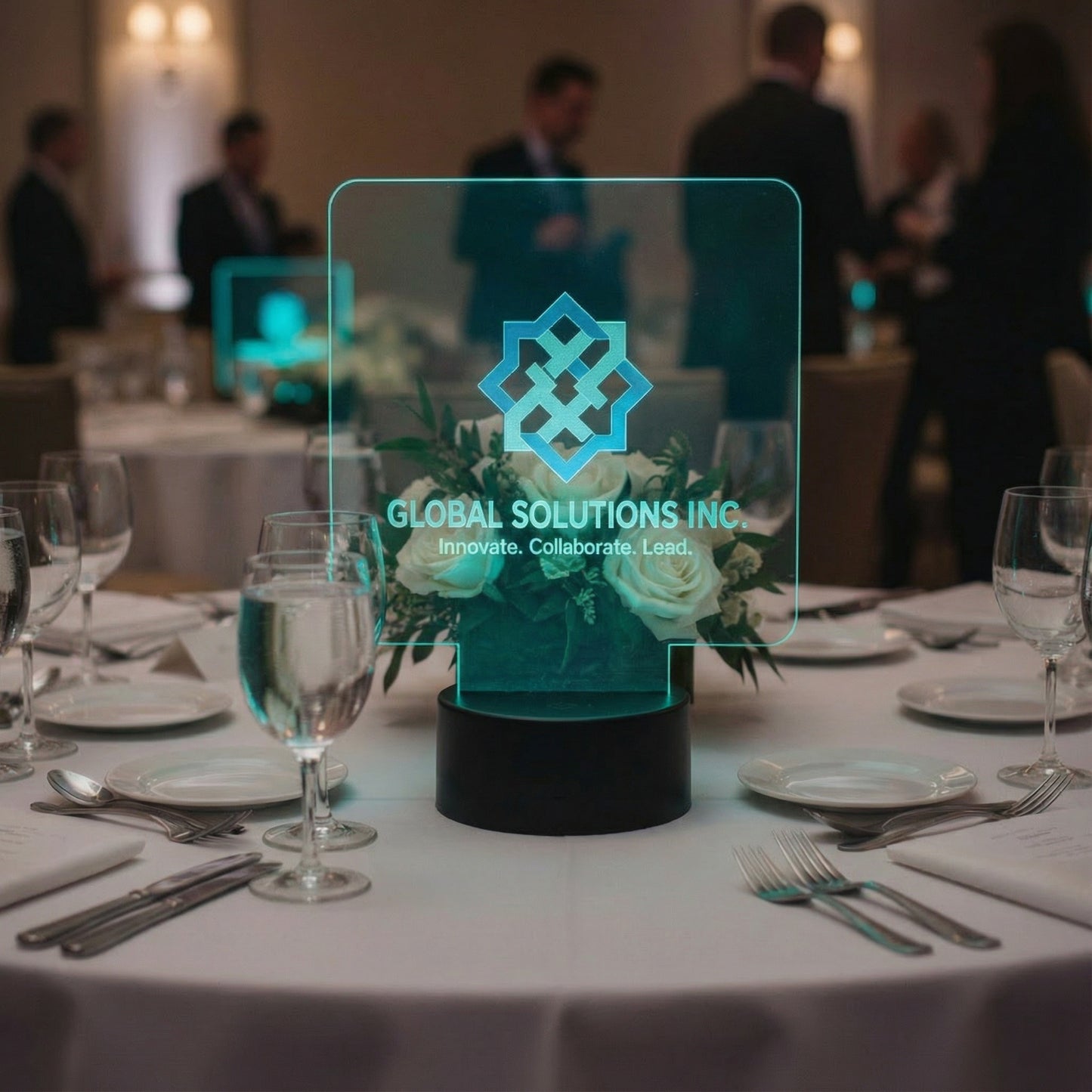 Custom LED 6"x6” Square with Round Corners Acrylic Table Sign. Wireless Remote Included. Your Logo or Message.