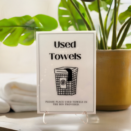 Used Towels - Vacation Rental House Rules Signs, 5x7 inch Acrylic Signs (Design 13)