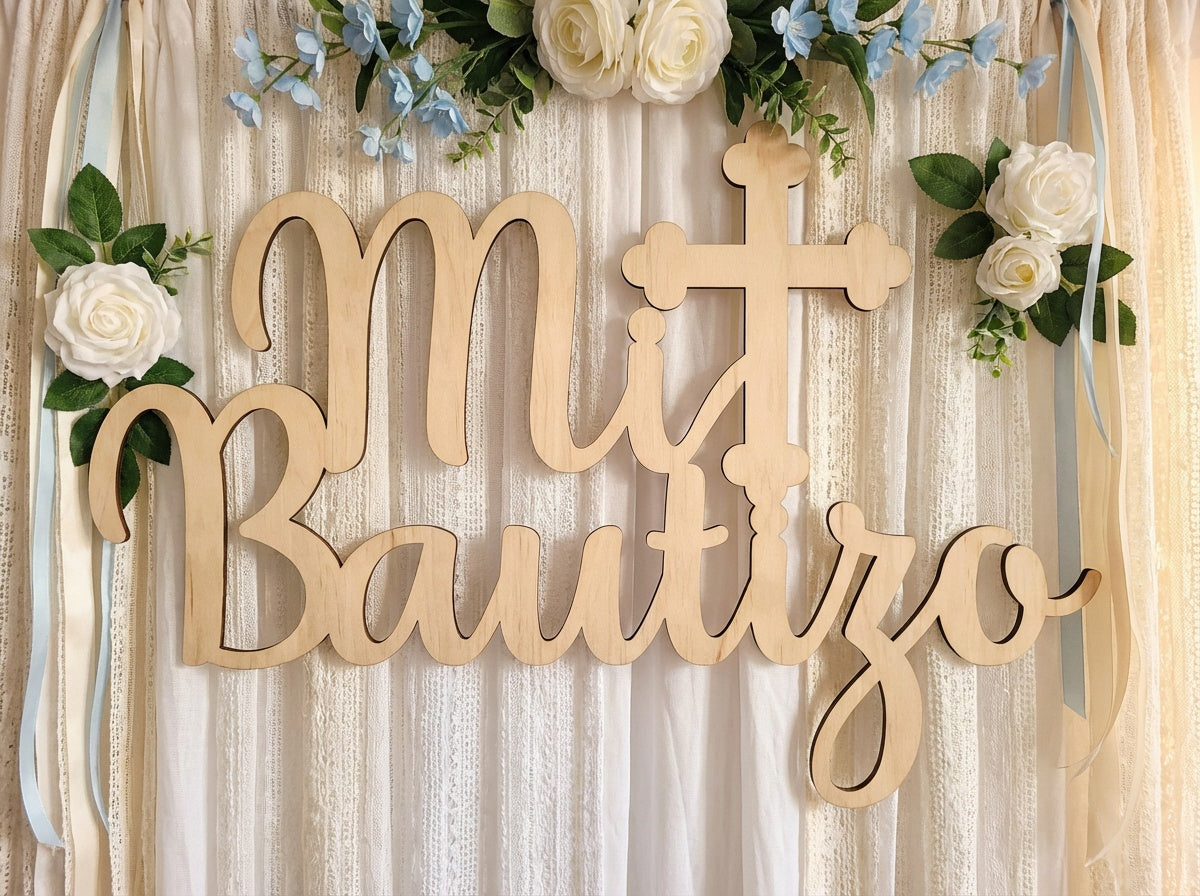 Mi Bautizo With a Cross Stacked  Wood Sign - Professional Artwork