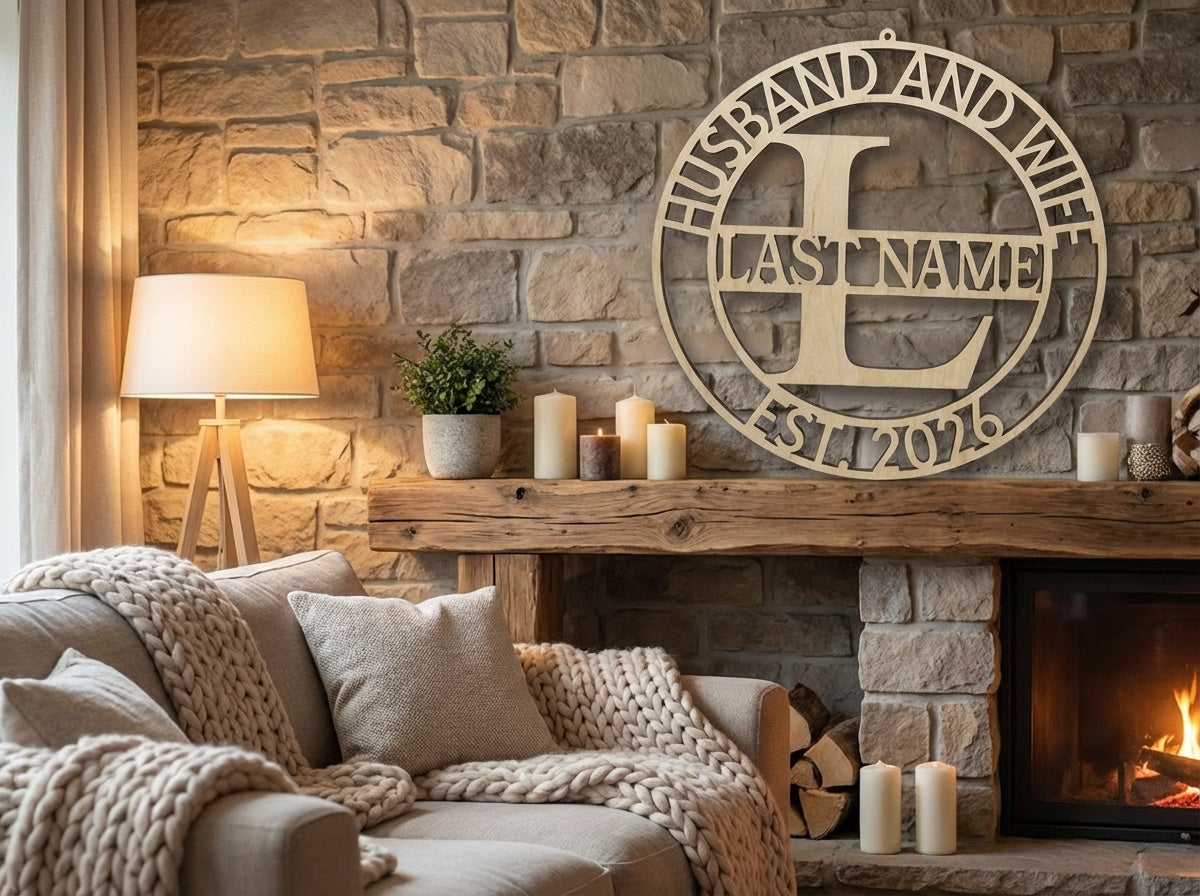 Personalized Monogram Round Wood Sign - Professional Artwork