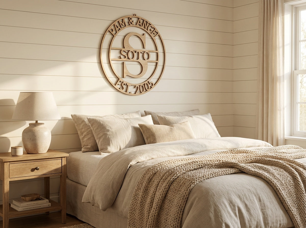 Personalized Monogram Round Wood Sign - Professional Artwork