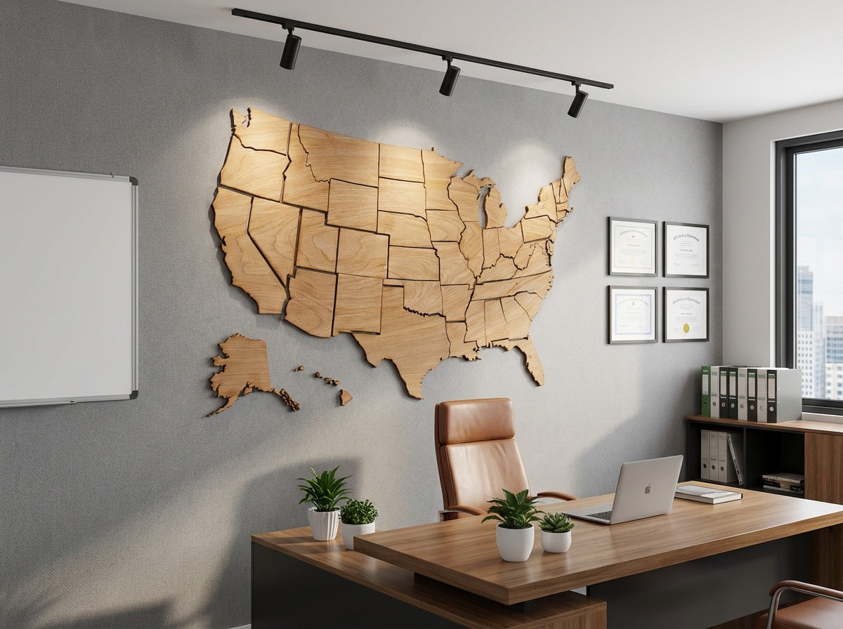 USAマップ ウォールアートパネル 天然木 アイアン USA Map wood cut out | Professional Artwork
