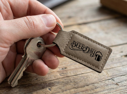 Rectangular Leather Keychain - Professional Artwork