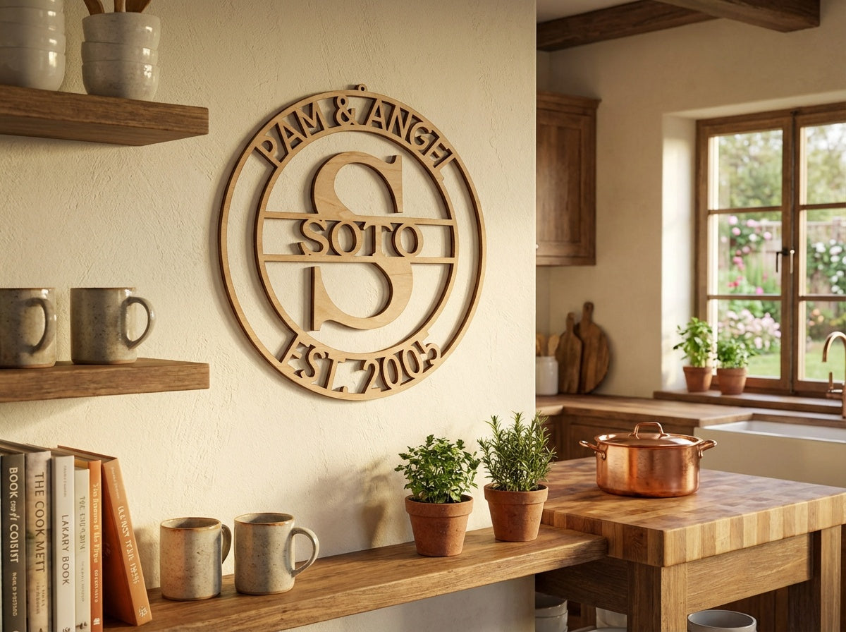 Personalized Monogram Round Wood Sign - Professional Artwork