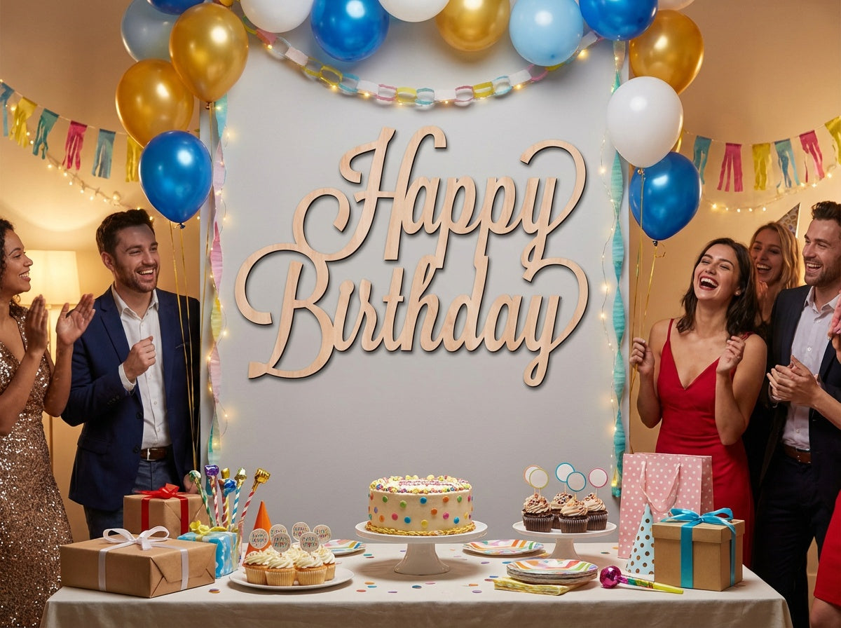 Happy Birthday Wood Sign Stacked - Professional Artwork