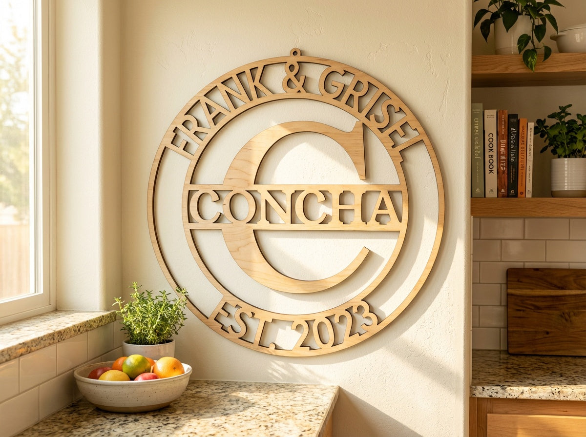 Personalized Monogram Round Wood Sign - Professional Artwork