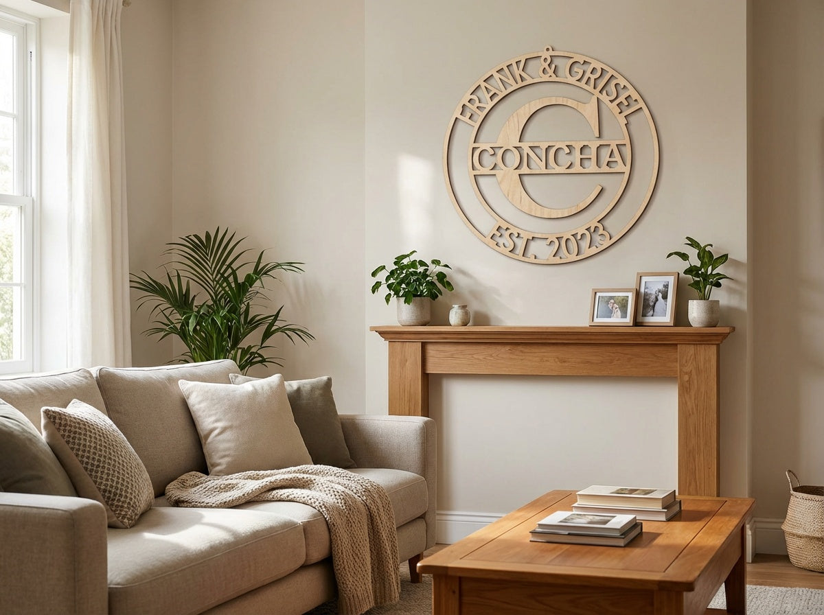 Personalized Monogram Round Wood Sign - Professional Artwork