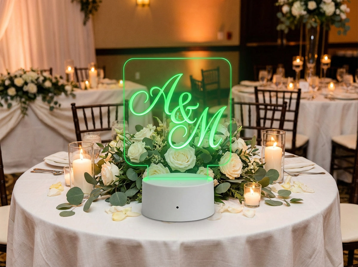 Custom LED 6"x6” Square with Round Corners Acrylic Table Sign. Wireless Remote Included. Your Logo or Message. - Professional Artwork