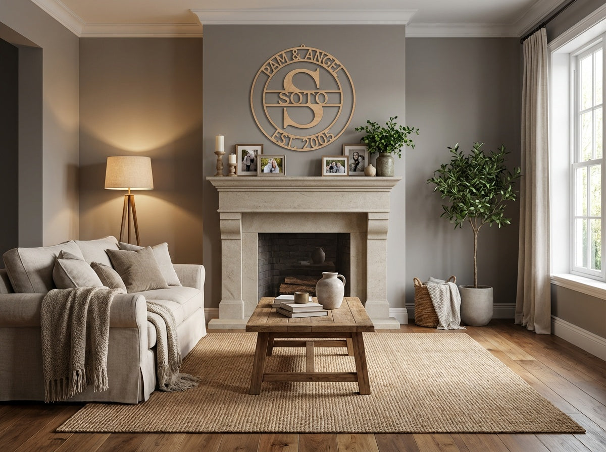 Personalized Monogram Round Wood Sign - Professional Artwork