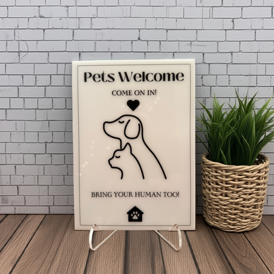 Pets Welcome - Vacation Rental House Rules Signs, 5x7 inch Acrylic Signs (Design 23)