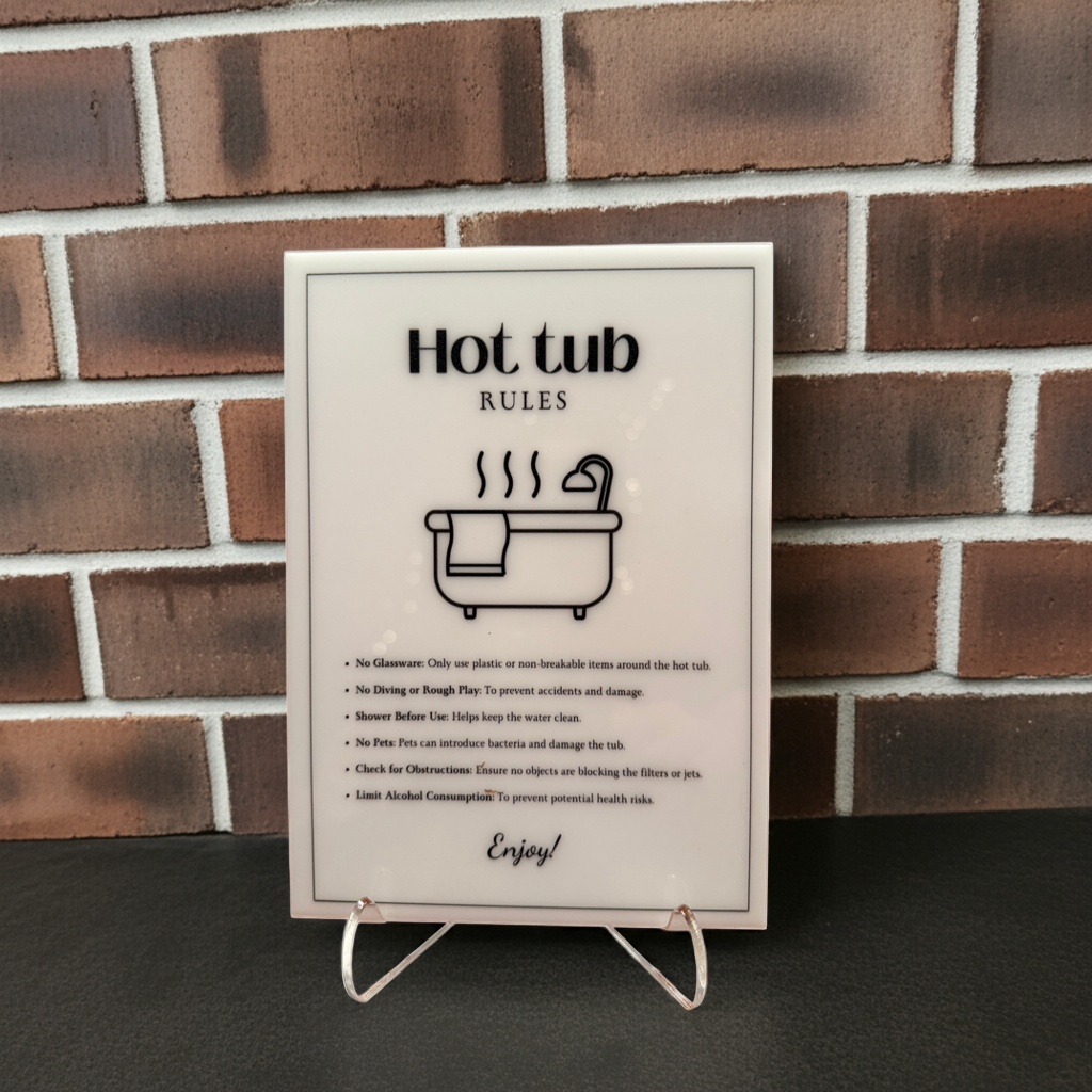 Hot Tub Rules - Vacation Rental House Rules Signs, 5x7 inch Acrylic Signs (Design 41) - Professional Artwork