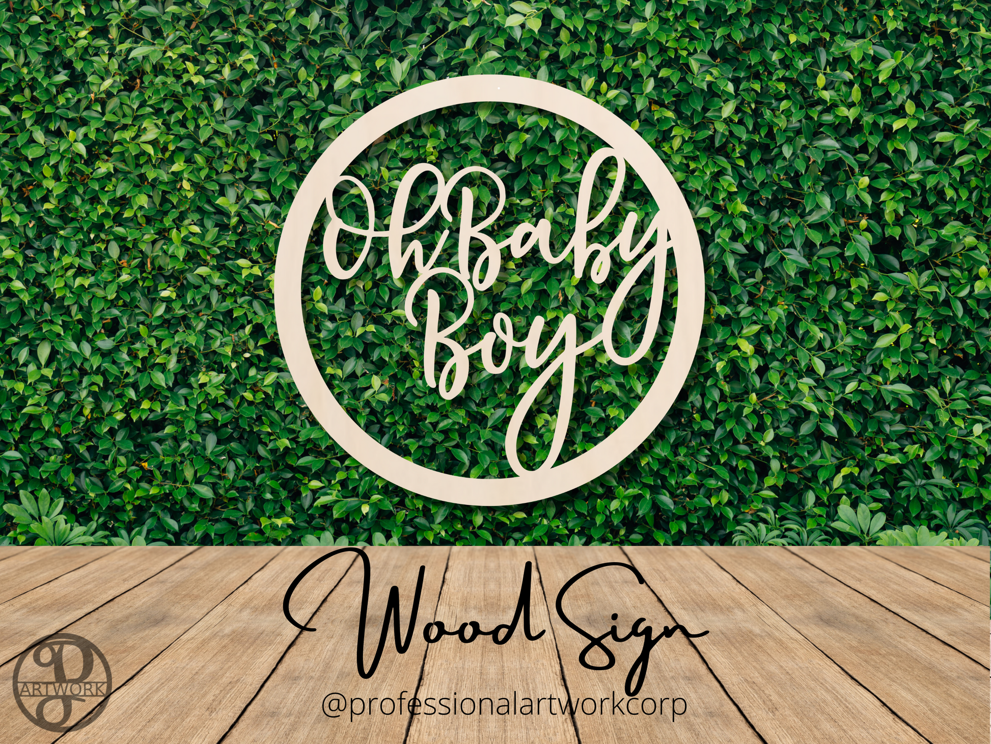 Oh Baby Boy Round Wood Sign - Professional Artwork