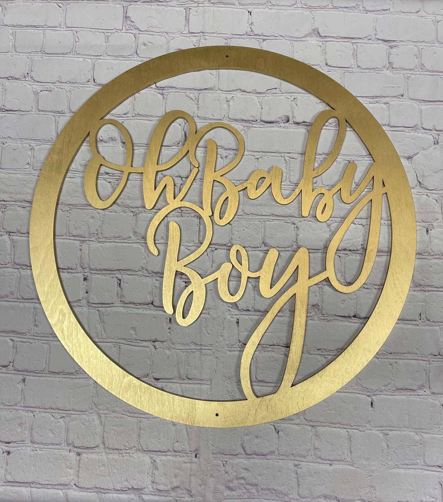 Oh Baby Boy Round Wood Sign - Professional Artwork