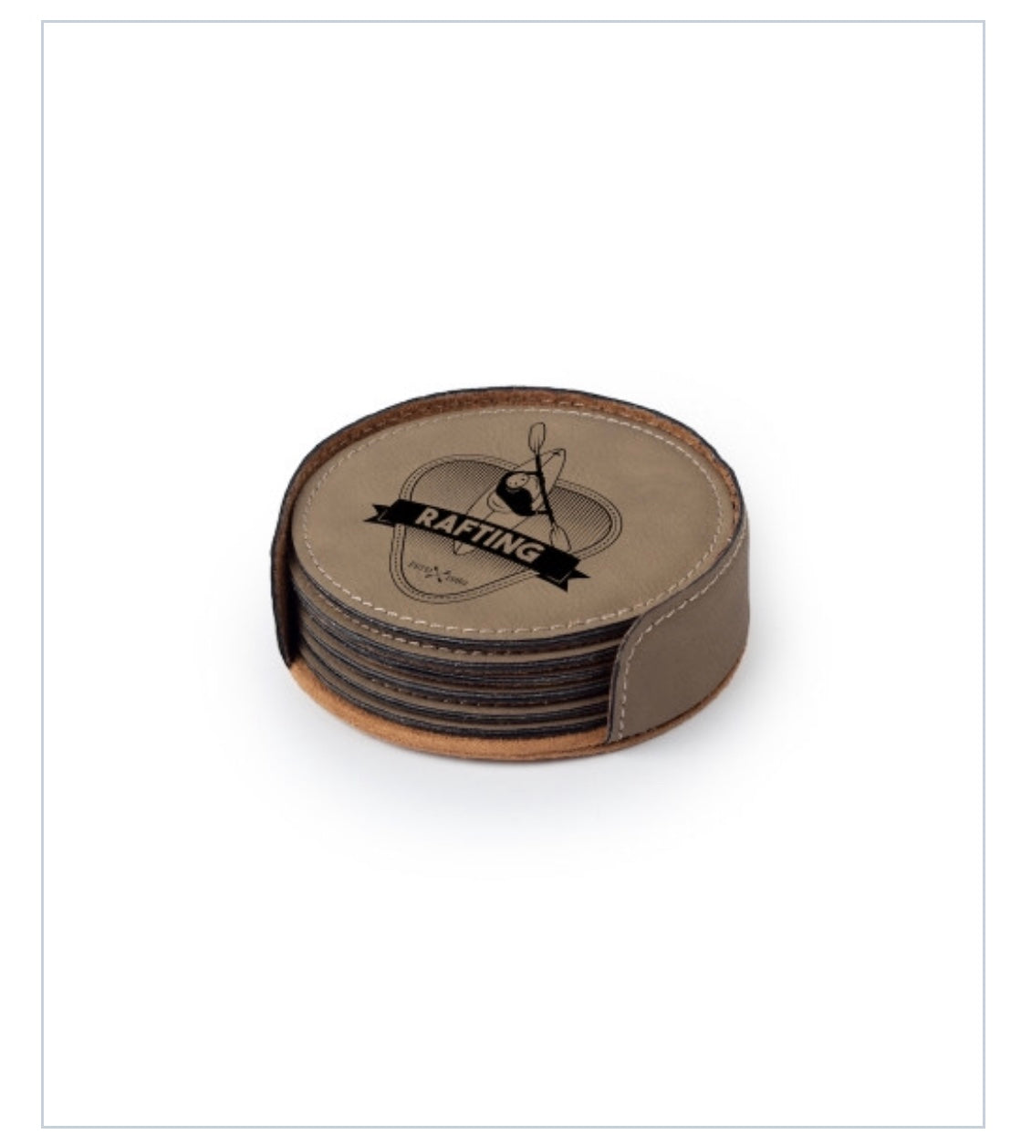 Round Leather Coaster Set Buckskin