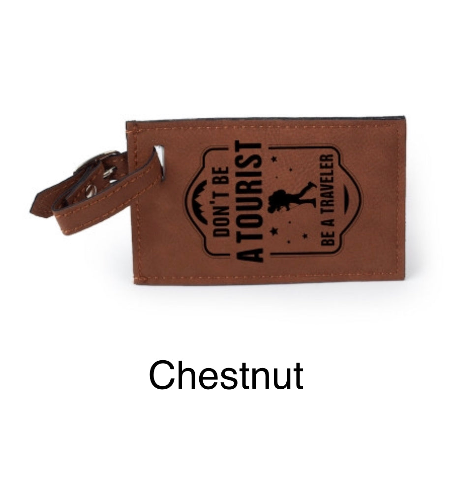 Leather Engraved Luggage Tags Chestnut