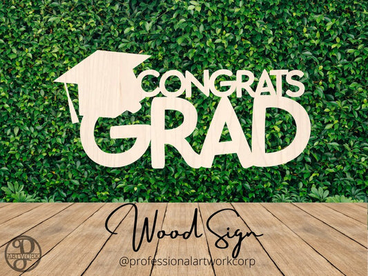 Congrats Grad Stacked Wood Sign - Professional Artwork