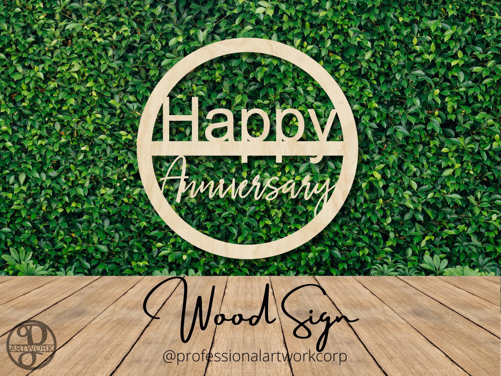 Happy Anniversary Round Wood Sign